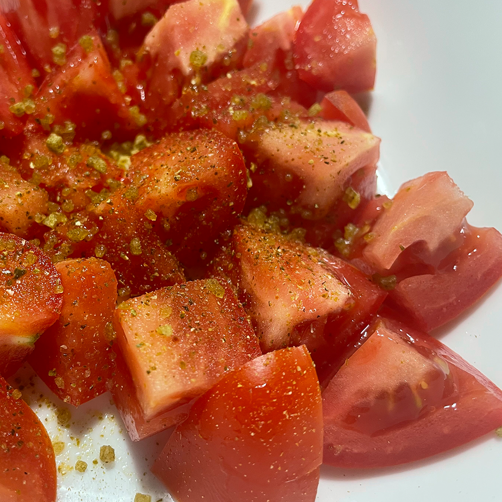 Serrano Chili Salt on Roma Tomatoes